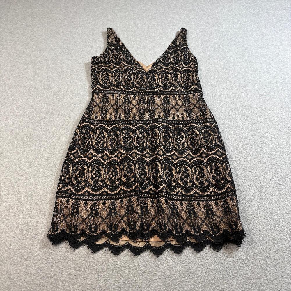 Vintage Cache Dress Womens 8 Black Nude Lace Bead Sleeveless Cocktail Party Y2K